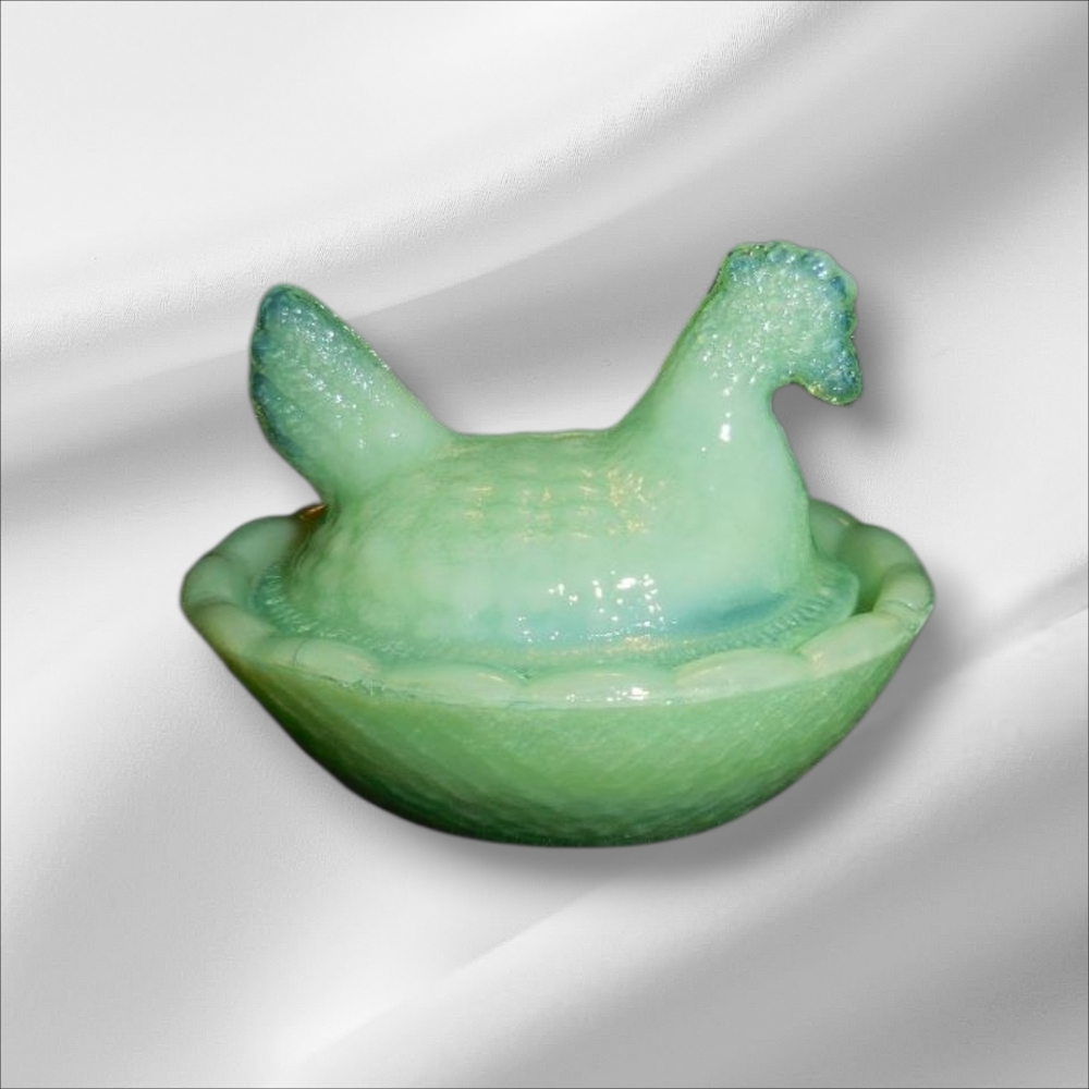 HEN ON NEST MINIATURE 2.5" JADEITE COLOR SALT CELLAR FARMHOUSE New